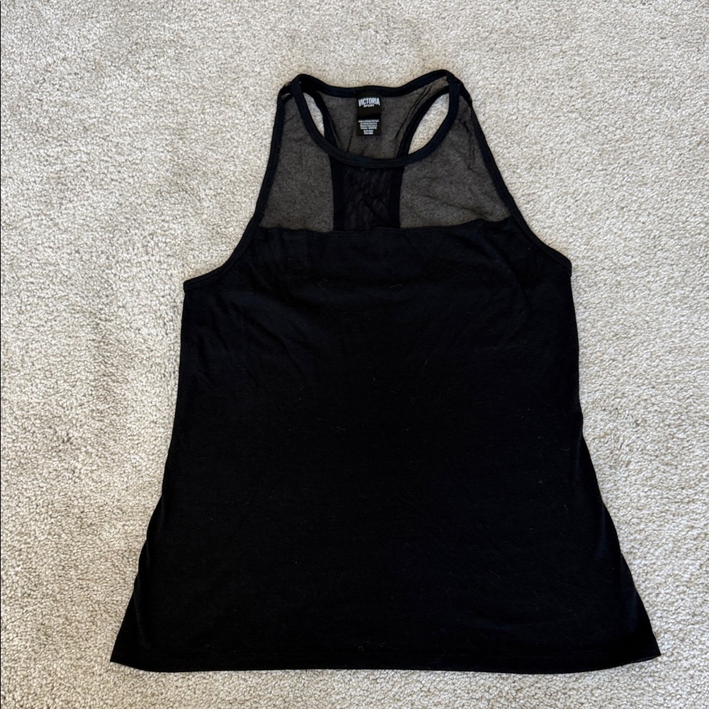 Victoria's Secret Black Racerback Tank with Mesh Yoke